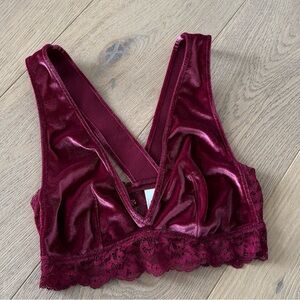 AUDEN Dark Red Crushed Velvet Lace Bralette XSmall